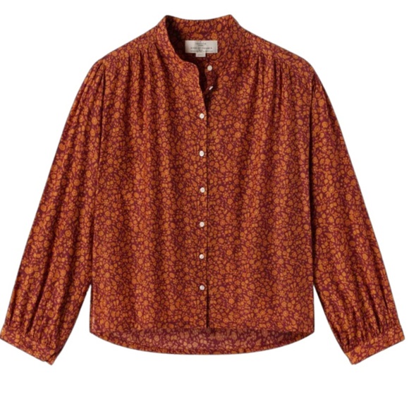 TROVATA Lilly Vinery Floral Button-Up Blouse Shirt Top Size XS Oversized Silk